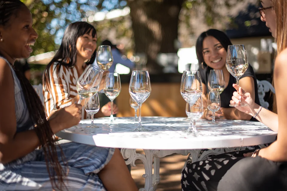 Guests enjoying a wine tasting at Boschendal in the Cape Winelands