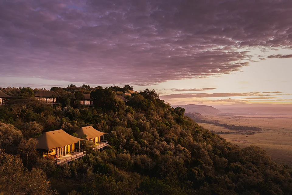 Luxury safari suites overlooking the Maasai Mara escarpment at Angama Mara, Kenya